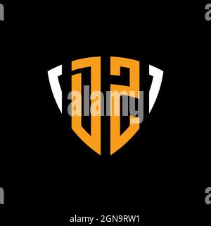 DZ logo with shield white orange shape design template isolated on black background Stock Vector