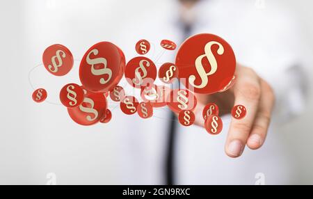 Closeup of a man clicking on 3d rendering of red paragraph symbols Stock Photo