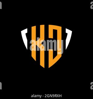 KC logo with shield white orange shape design template isolated on black background Stock Vector