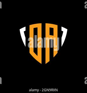 OA logo with shield white orange shape design template isolated on black background Stock Vector