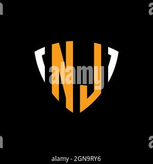 NL logo with shield white orange shape design template isolated on black background Stock Vector
