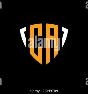 CA logo with shield white orange shape design template isolated on black background Stock Vector