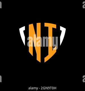 NI logo with shield white orange shape design template isolated on black background Stock Vector