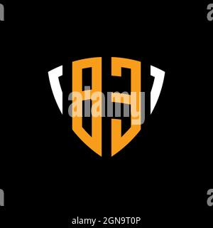 BE logo with shield white orange shape design template isolated on black background Stock Vector