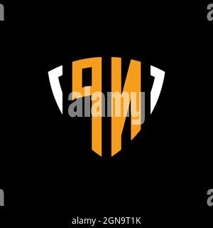 PN logo with shield white orange shape design template isolated on black background Stock Vector