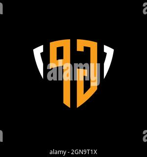PG logo with shield white orange shape design template isolated on black background Stock Vector