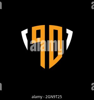 PO logo with shield white orange shape design template isolated on black background Stock Vector