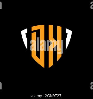 DK logo with shield white orange shape design template isolated on black backgroundDK logo monogram design template Stock Vector