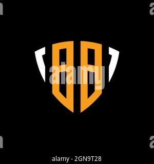 BB logo with shield white orange shape design template isolated on black background Stock Vector