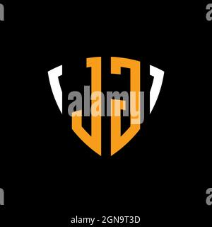 JG logo with shield white orange shape design template isolated on black background Stock Vector