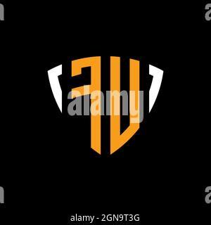 FU logo with shield white orange shape design template isolated on black background Stock Vector