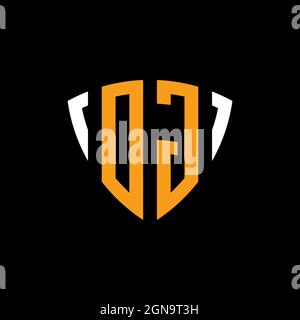 OG logo with shield white orange shape design template isolated on black background Stock Vector