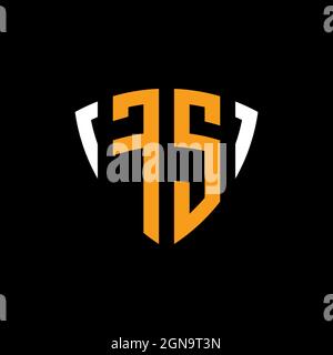 FS logo with shield white orange shape design template isolated on black background Stock Vector