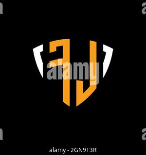 FL logo with shield white orange shape design template isolated on black background Stock Vector