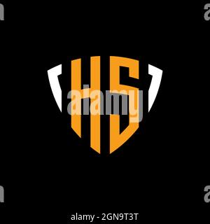 HS logo with shield white orange shape design template isolated on black background Stock Vector