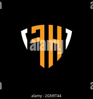 FH logo with shield white orange shape design template isolated on black background Stock Vector