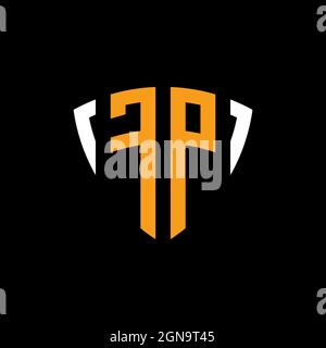 FP logo with shield white orange shape design template isolated on black background Stock Vector