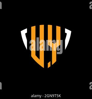 UY logo with shield white orange shape design template isolated on black background Stock Vector