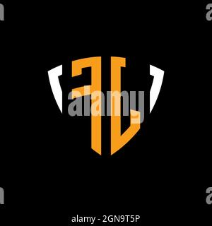 FJ logo with shield white orange shape design template isolated on black background Stock Vector