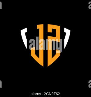 JZ logo with shield white orange shape design template isolated on black background Stock Vector