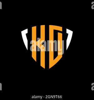 KD logo with shield white orange shape design template isolated on black background Stock Vector