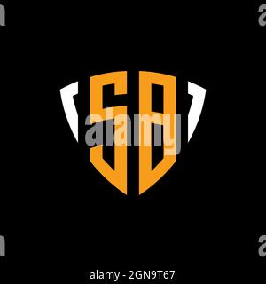 SB logo with shield white orange shape design template isolated on black background Stock Vector