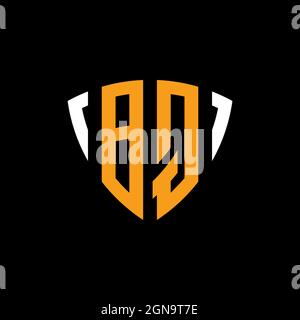 BQ logo with shield white orange shape design template isolated on black background Stock Vector