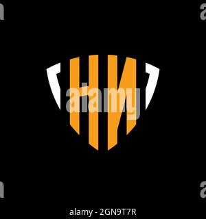 HN logo with shield white orange shape design template isolated on black background Stock Vector