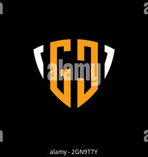 GC logo with shield white orange shape design template isolated on black background Stock Vector