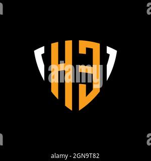 HE logo with shield white orange shape design template isolated on black background Stock Vector
