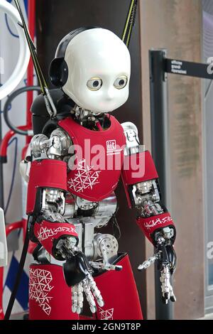 iCub, the small humanoid created by the Italian Institute of Technology. Genoa, Italy - September 2021 Stock Photo