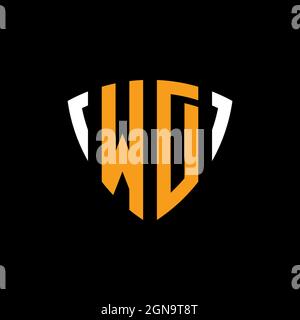 WD logo with shield white orange shape design template isolated on black background Stock Vector
