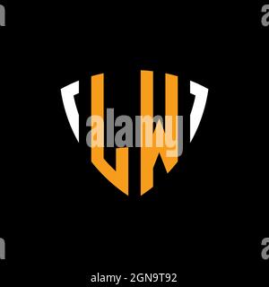 LW logo with shield white orange shape design template isolated on black background Stock Vector