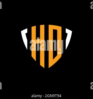 HO logo with shield white orange shape design template isolated on black background Stock Vector