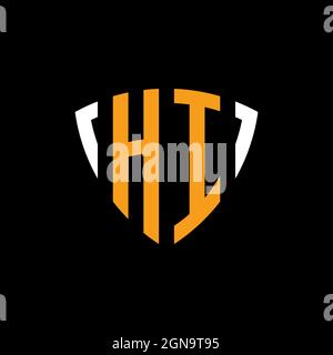 HI logo with shield white orange shape design template isolated on black background Stock Vector