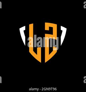 LZ logo with shield white orange shape design template isolated on black background Stock Vector
