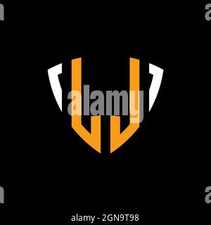 LL logo with shield white orange shape design template isolated on black background Stock Vector