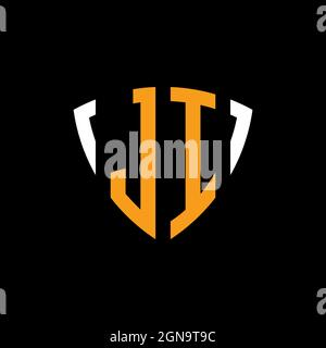 JI logo with shield white orange shape design template isolated on black background Stock Vector