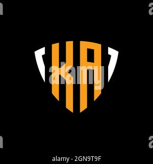 KA logo with shield white orange shape design template isolated on black background Stock Vector