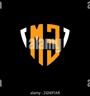 ME logo with shield white orange shape design template isolated on black background Stock Vector