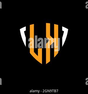 LK logo with shield white orange shape design template isolated on black background Stock Vector