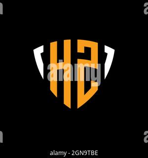 HZ logo with shield white orange shape design template isolated on black background Stock Vector