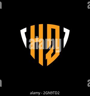 HQ logo with shield white orange shape design template isolated on black background Stock Vector