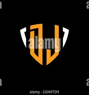 DL logo with shield white orange shape design template isolated on black background Stock Vector