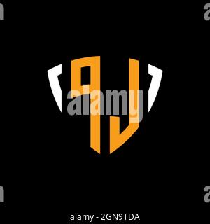 PL logo with shield white orange shape design template isolated on black background Stock Vector