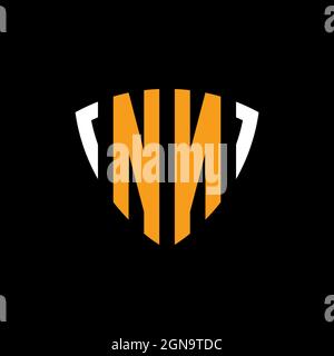 NN logo with shield white orange shape design template isolated on black background Stock Vector