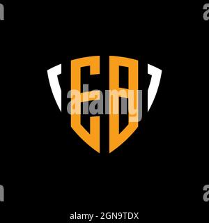 EB logo with shield white orange shape design template isolated on black background Stock Vector