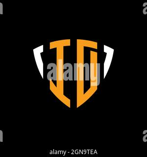 ID logo with shield white orange shape design template isolated on black background Stock Vector