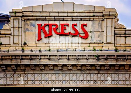 The historic Kress building faces Dauphin Street, March 4, 2019, in Mobile, Alabama. Stock Photo