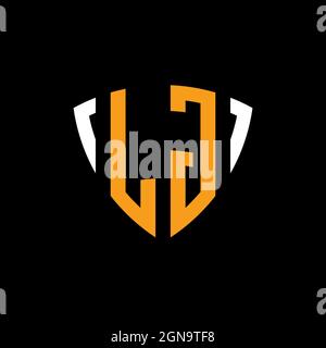 LG logo with shield white orange shape design template isolated on black background Stock Vector